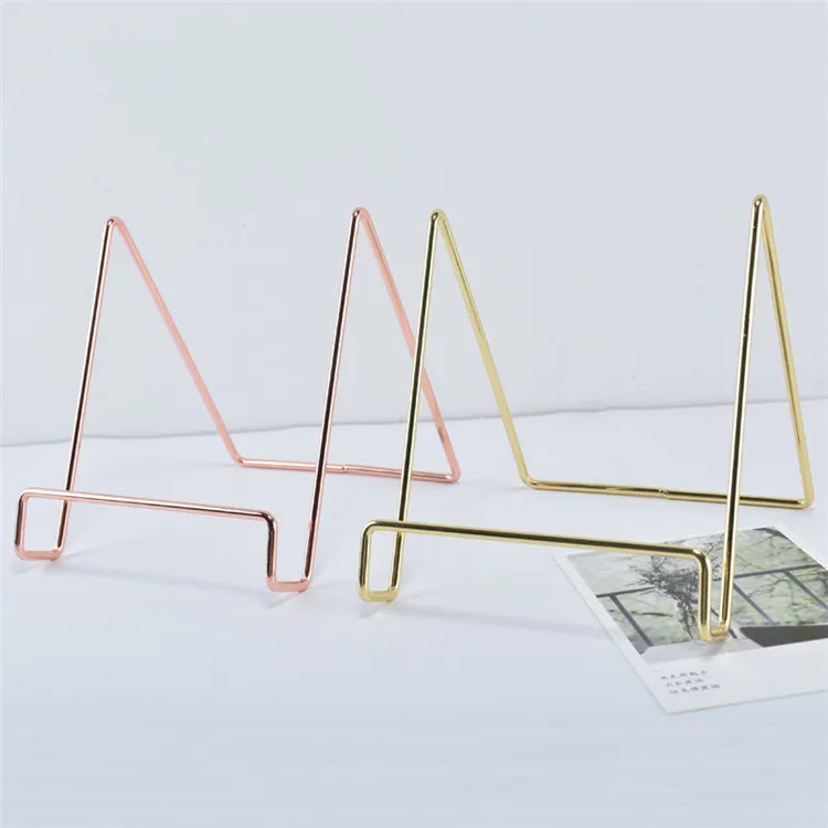 Golden Desktop Display Metal Wire Iron Card Holder Picture Holder Phone Plate Stand for Cookbooks Magazine Greeting Card Display