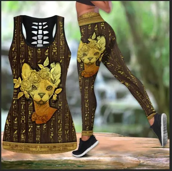 
Workout Running Sport Wear Polynesia Printing Fitness Vest Match Yoga Leggings For Woman yoga set 2021 Purple Leggings Set 