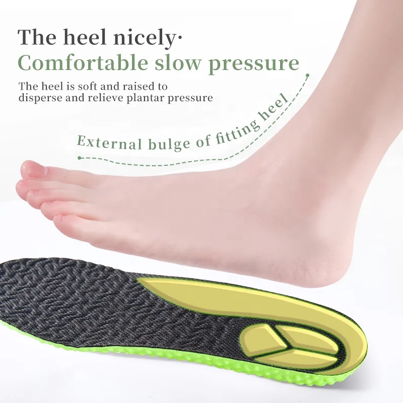Upgrade Shock Absorption Insole Green PU Memory Foam Breathable Arch Support Orthopedic Shoes Pad Sport Feet Care Insole