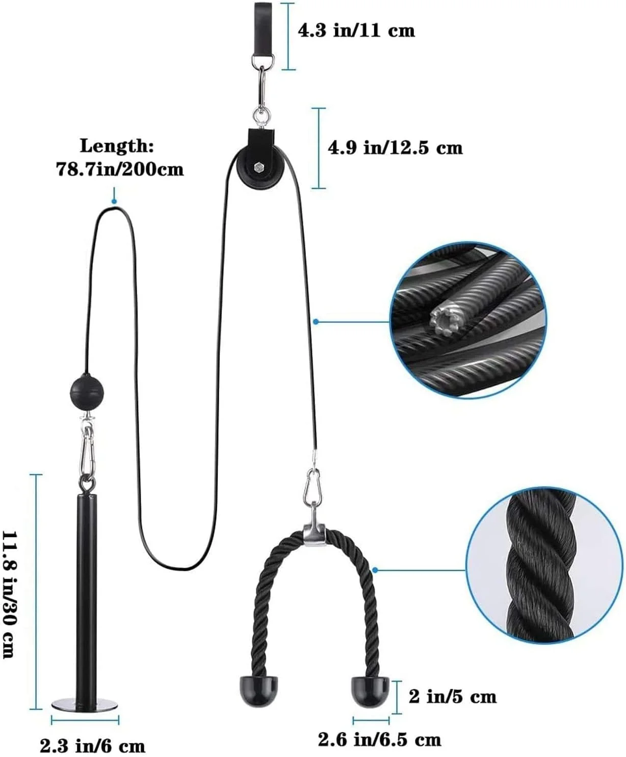 Cable Pulley System Home Gym LAT Pull Down Weight Pulley Gym Fitness Weight Lifting Triceps Rope Adjustable Pulley Cable Machine
