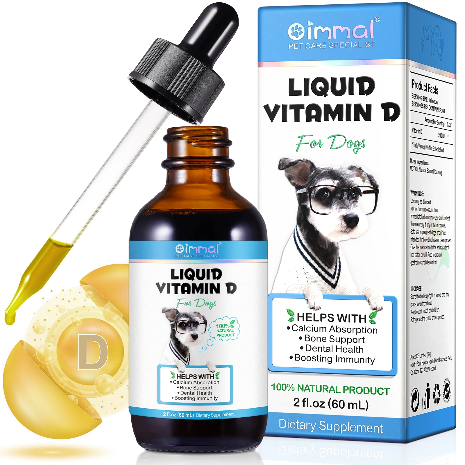 OIMMAI 60ml boosting immunity bone support dog vitamin d supplements vitamin d drops liquid for dog calcium absorption