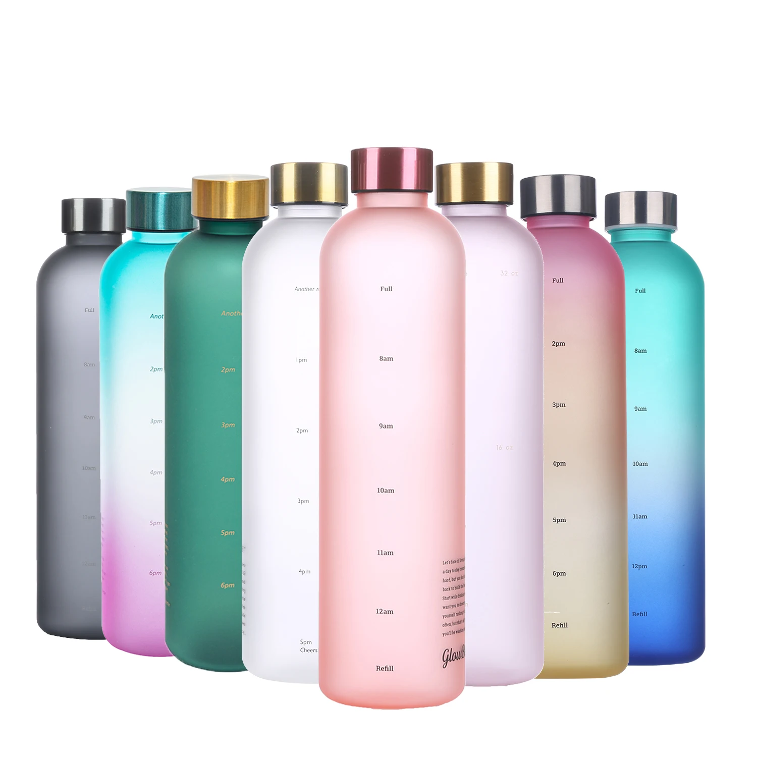 Custom Bpa Free Sport Frosted Plastic Water Bottle Drinking Sport Plastic Motivational Water Tumbler With Time Marker Straw