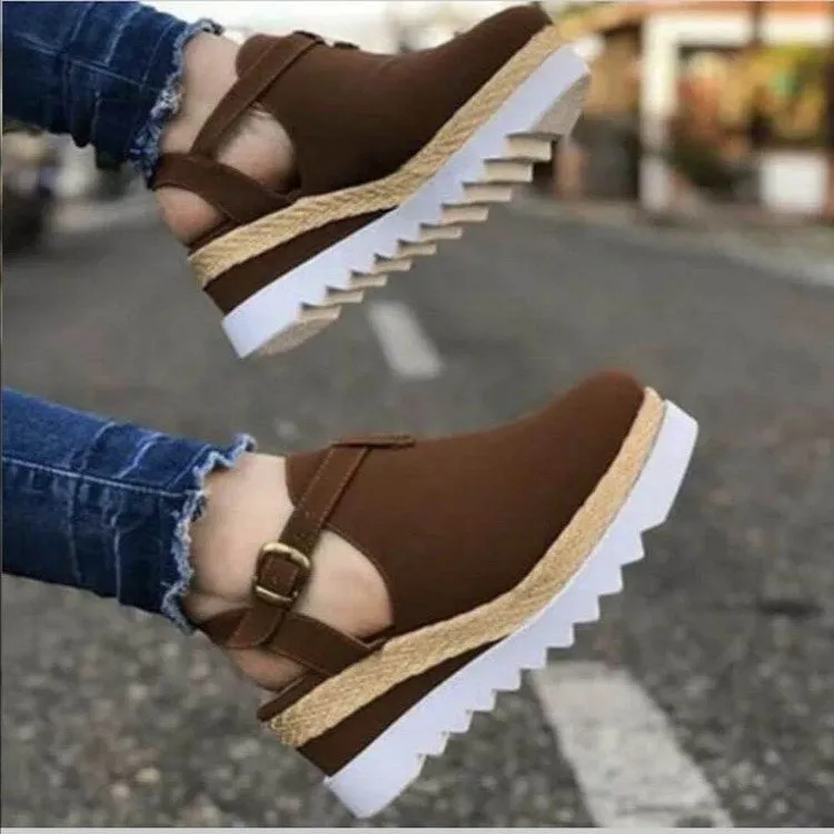 
Large size ladies sandals 2021 summer new large size sponge cake platform wedge toe buckle sandals 