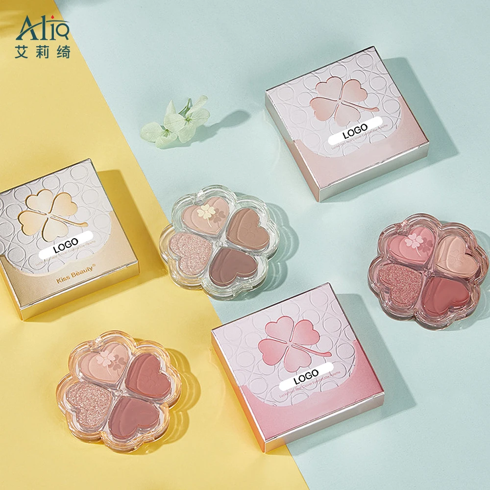 Custom Heart Shaped Pastel 4 Color Packaging Eye Shadow Base Paint Diy Everyday Makeup Earth Color Butterfly Eyeshadow Palette