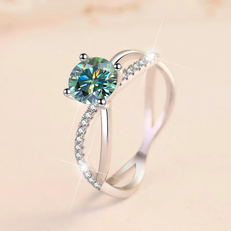 C&J 1 Carat Lab Created Simulated Halo Engagement Ring 925 Silver Flower Wedding Band Women Moissanite Diamond Promise Rings