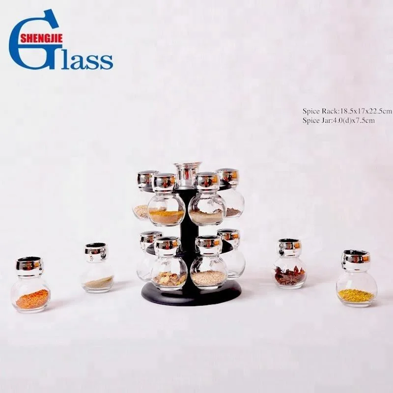 Kitchen Round Revolving Food Grade New Design  High Quality Borosilicate Glass Spice Jar Set With Labels