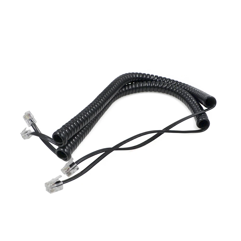 28/30AWG 2merer  Black Copper RJ9 4P4C Phone Curly Cord