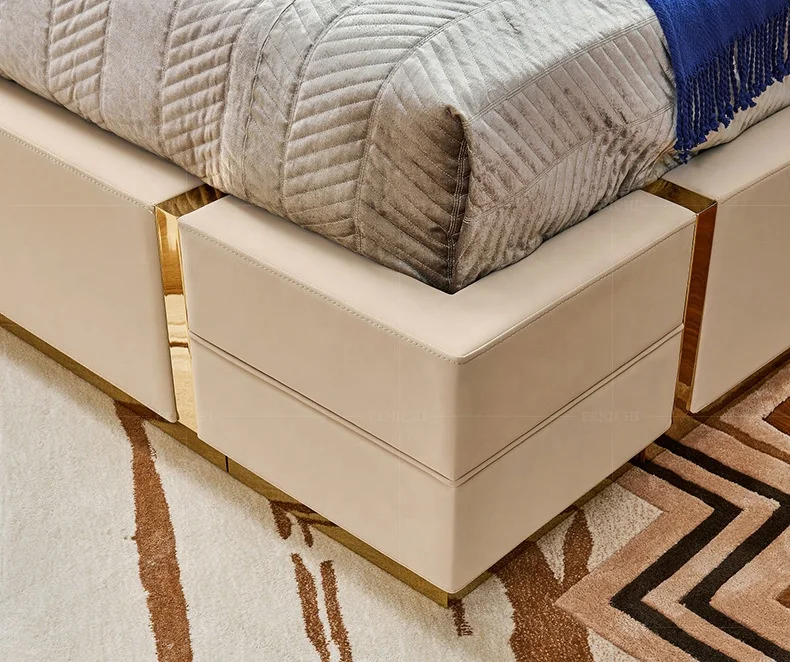 
Luxury bed room furniture super king size headboard metal slat platform bed frame white couple leather queen size double bed 