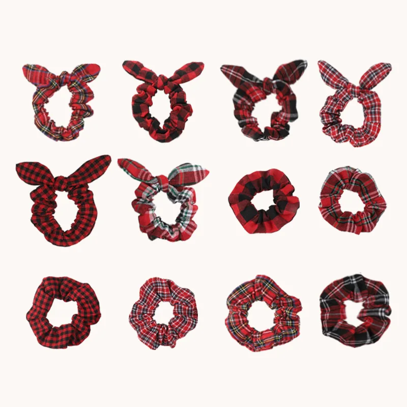 Wholesale Soft Elastic Hair Bands Plaid Snowflake Scrunchy Christmas Elastics Bobbles