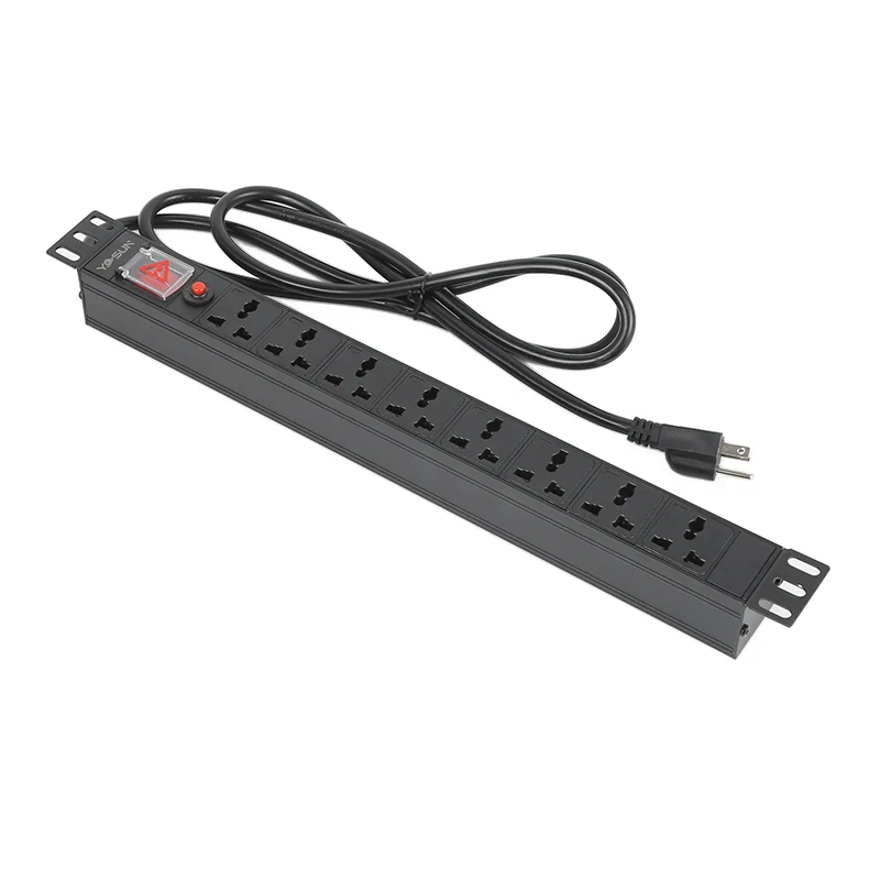 Overload Protection 2M Cable 1U 8 Way Universal PDU Socket for Cabinet data center rack power strip