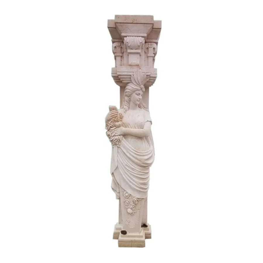 Wholesale Decorative Design Carving Large Round White Natural Marble Roman Column Pillar for Sale