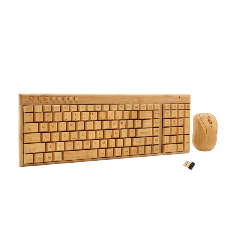 Bamboo Wooden Wireless USB 2.4G Keyboard and Mouse Combos Computer Multimedia Keyboard Mouse Gift Set