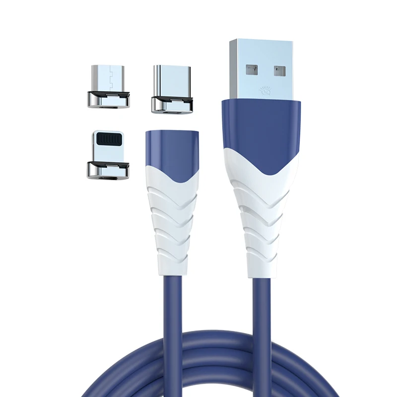 safty 3 In 1 charging cable liquid soft rubber Magnetic Cable USB cable with micro-USB type C ios plug