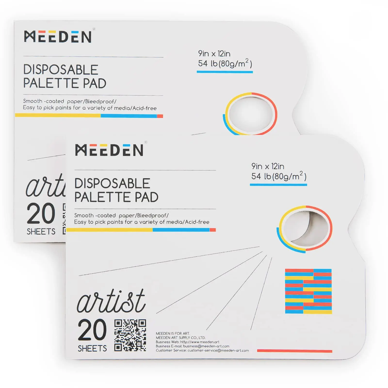 MEEDEN Disposable Palette Paper Pad 9x12 Inch 40 White Sheets 54 lb Glue-Bound Bleed-Proof Paint Palette with Thumb Hole