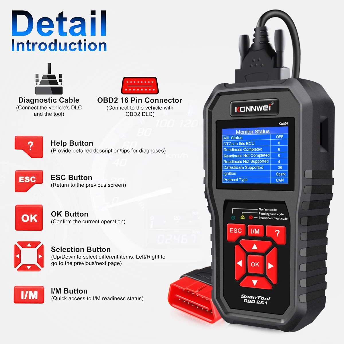 Шэньчжэнь завод KONNWEI KW850 Универсальный OBD OBD2 12 В Автомобильный сканер контроля выбросов двигателя