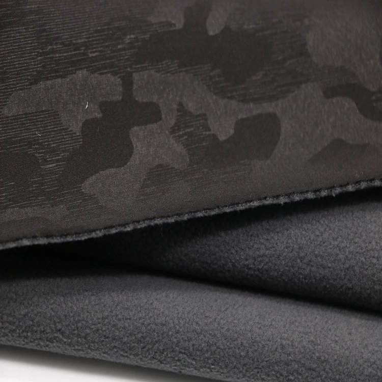 Camouflage printed polyester spandex pongee fabric tpu bond with micro fleece fabric use for outdoor garment
