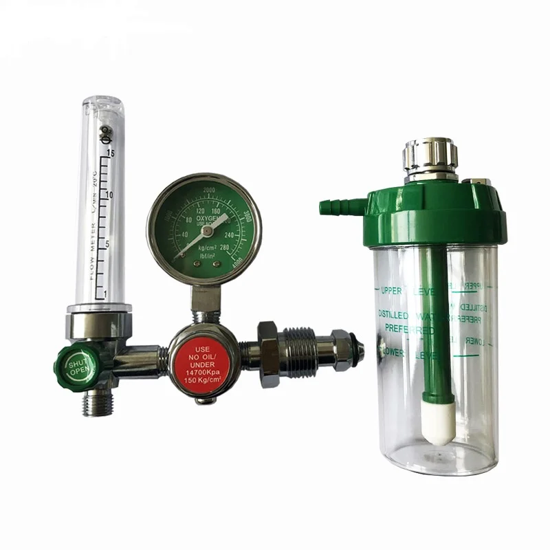 Factory price Bull Nose style connection oxygen tank regulator with humidifier bottle  0-15LPM
