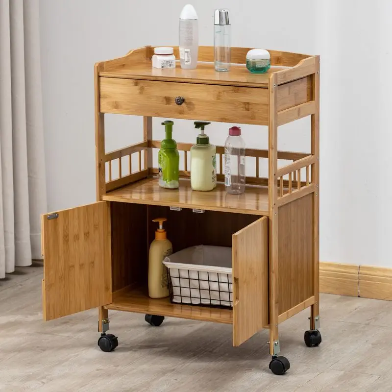 Rack Tool Car Three Layer Hair Salon Locker Solid Beauty Table Drawer Bamboo Trolley Storage Cart