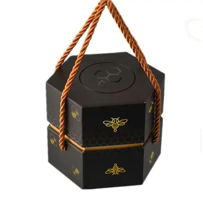 Luxury Black Shaped Package Rigid Cardboard Paper Vip Bee Honey Pot Bottle Jars Packaging Gift Box