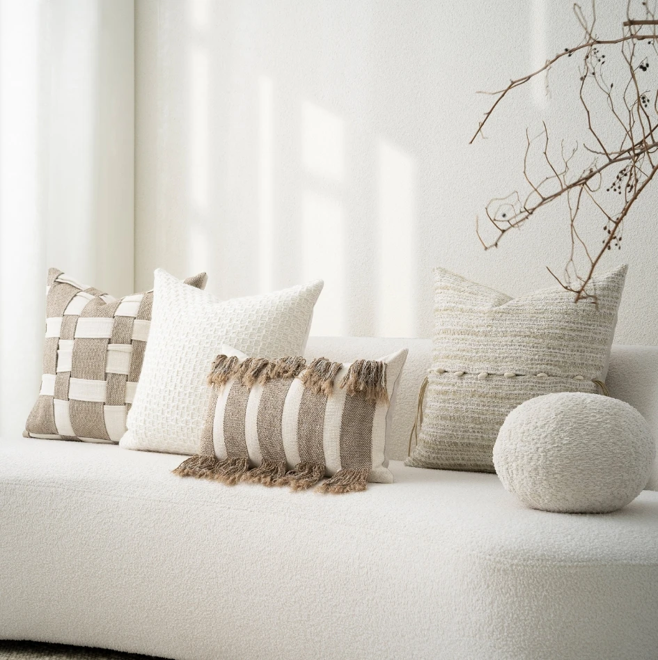 Yuanhee beige patchwork cushion fabric knitting craft models pillow model room bedroom sofa bed pillow cushion set