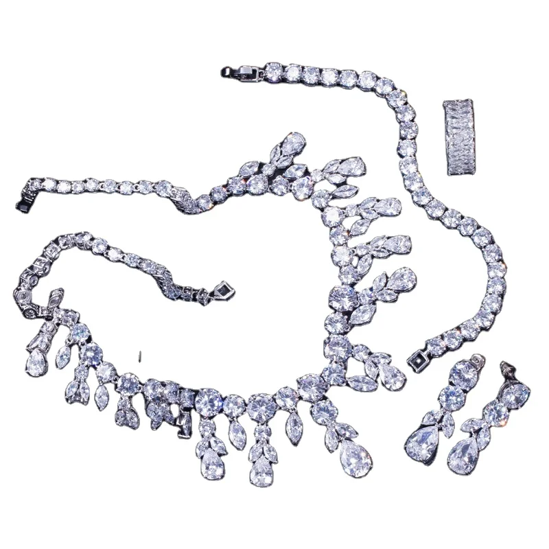 Fashion Dubai Bridal Jewelry Set for Wedding 4pc Water Drop Zircon Luxury Jewelry Set