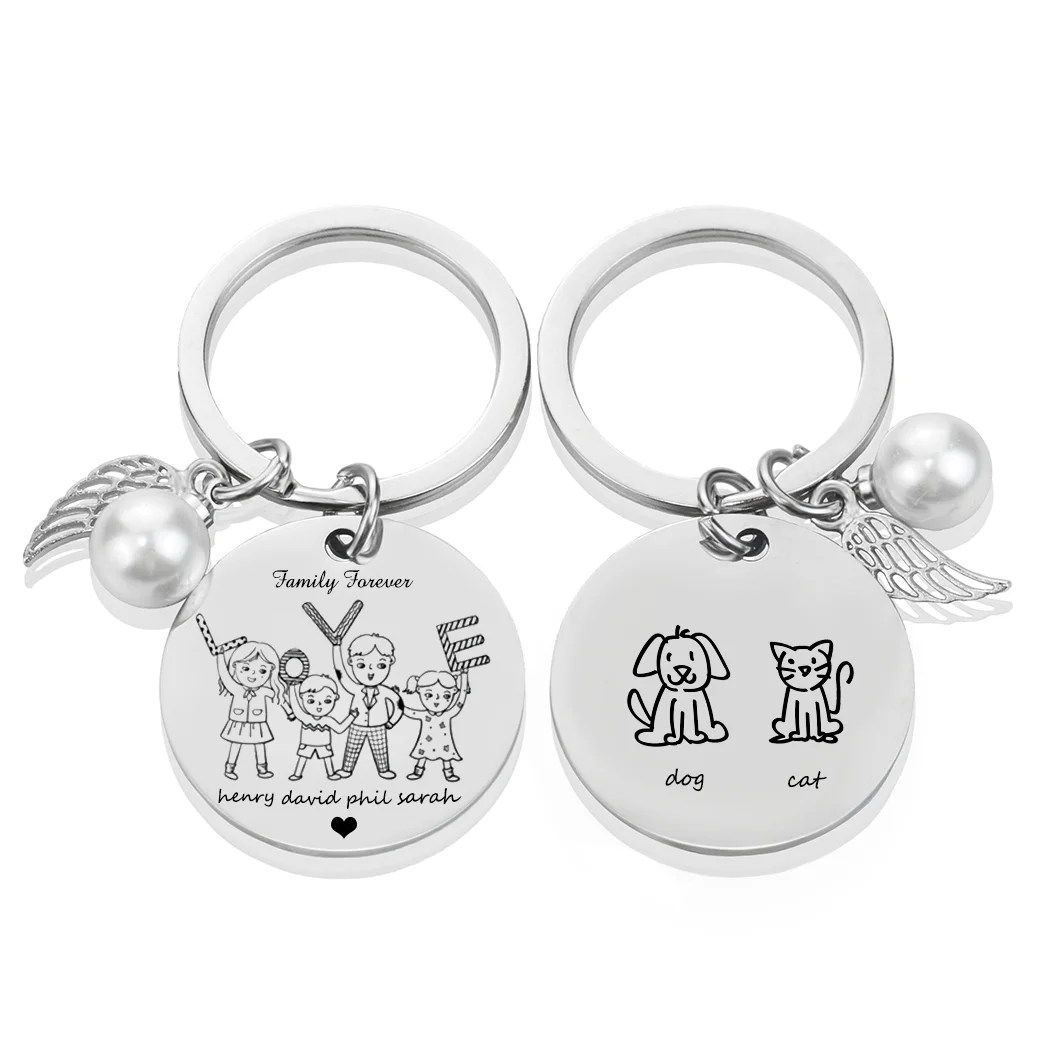 Custom Personalized Engraved Logo Keyring Heart Star Circle Rectangle Bone Shape Stainless Steel Keychain Father Boyfriend Gift