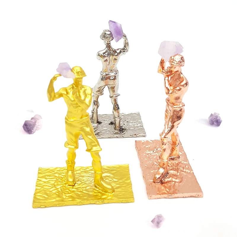 Christmas Decoration Gifts Natural Crystal Miner Base Bracket Miners Carved Metal Crafts Ornaments