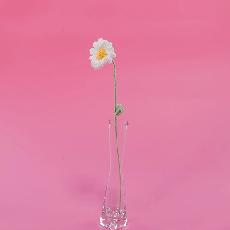 D055 Hot Sale Wedding Home Decoration Artificial Flowers Knitted Handmade Crocheted Daisy Bouquet Flowers for Birthday Gift
