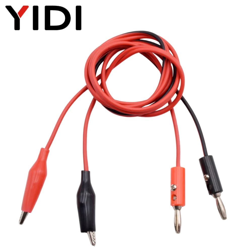 1 Pair 1M Red Black Jumper Wires Power Cord Connector Banana Plug to Crocodile Alligator Clips Clamp 4mm Test Probe Lead Cable