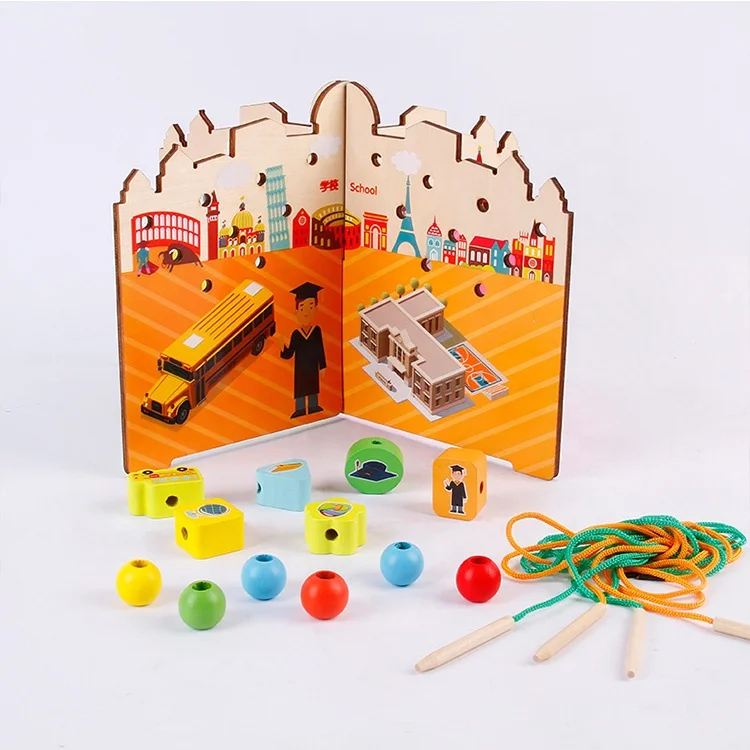 Kids Montessori Wooden Fruit Lacing Stringing Beads Autism Relief Fine Motor Skills Games Educational Toys For Children