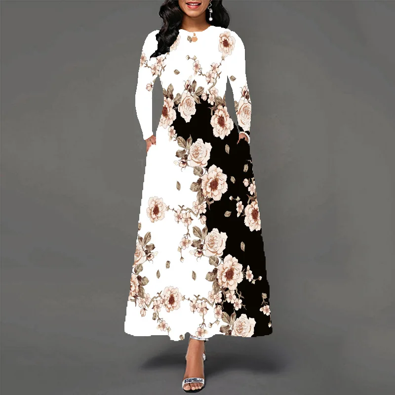 Wholesale 2024 new fashion sexy ladies o-neck long sleeve print Women Dresses (CX2223)