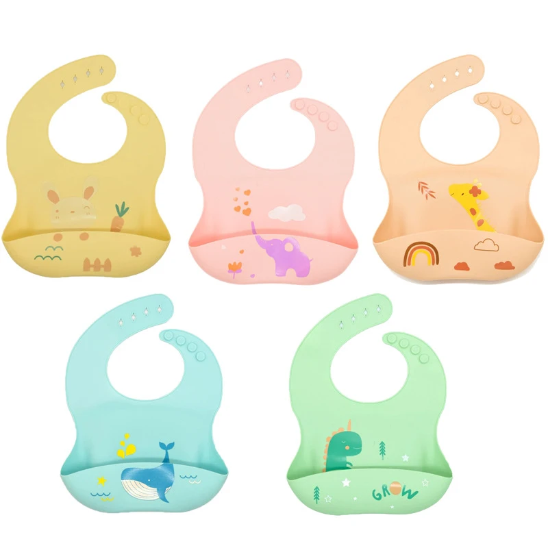 Wholesale Bpa free silicone Adjustable waterproof Food Catcher Baby Silicone Feeding Bibs
