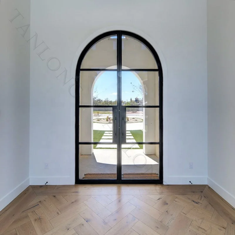 Factory Modern Iron French Front Door Arched Interior Door With Glass For Entrance House