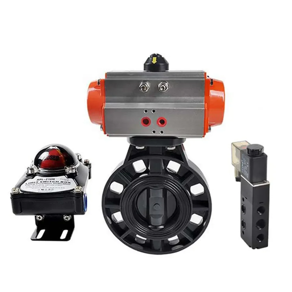 PVC Flange Type Water Flow Control Wafer Type UPVC Pneumatic Control CPVC Butterfly Valve