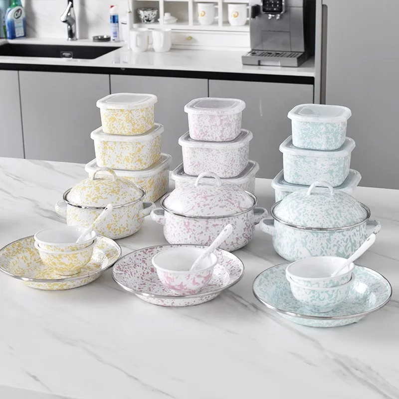 Speckled Enamel Casserole Sets 16/18/20/22/24/26cm Mexico AVON Ollas de Peltre Enamel Cookware Enamel hetera sweet cottage