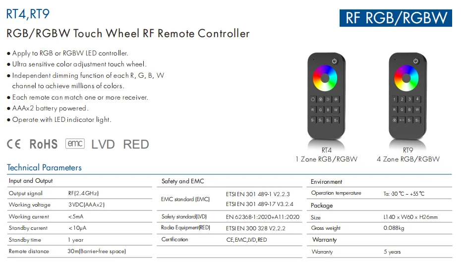Skydance RT4 RGB/RGBW 1 zone RF2.4g switch smart home lighting touch wheel RF Remote Controller