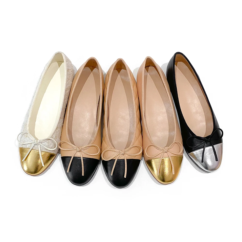 Autumn Women Outdoor Leather Ballet Flat Shoes Lady Good Quality Bow soft Leather Boat Ballet Flat Sandal Shoes