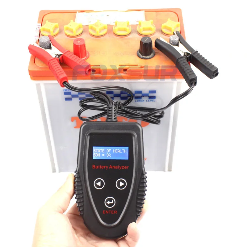 FOXSUR 12V Car battery tester  LCD Battery Analyzer Car Charge Diagnostic Tool Gel AGM WET CA SLA Battery CCA IR SOH measurement