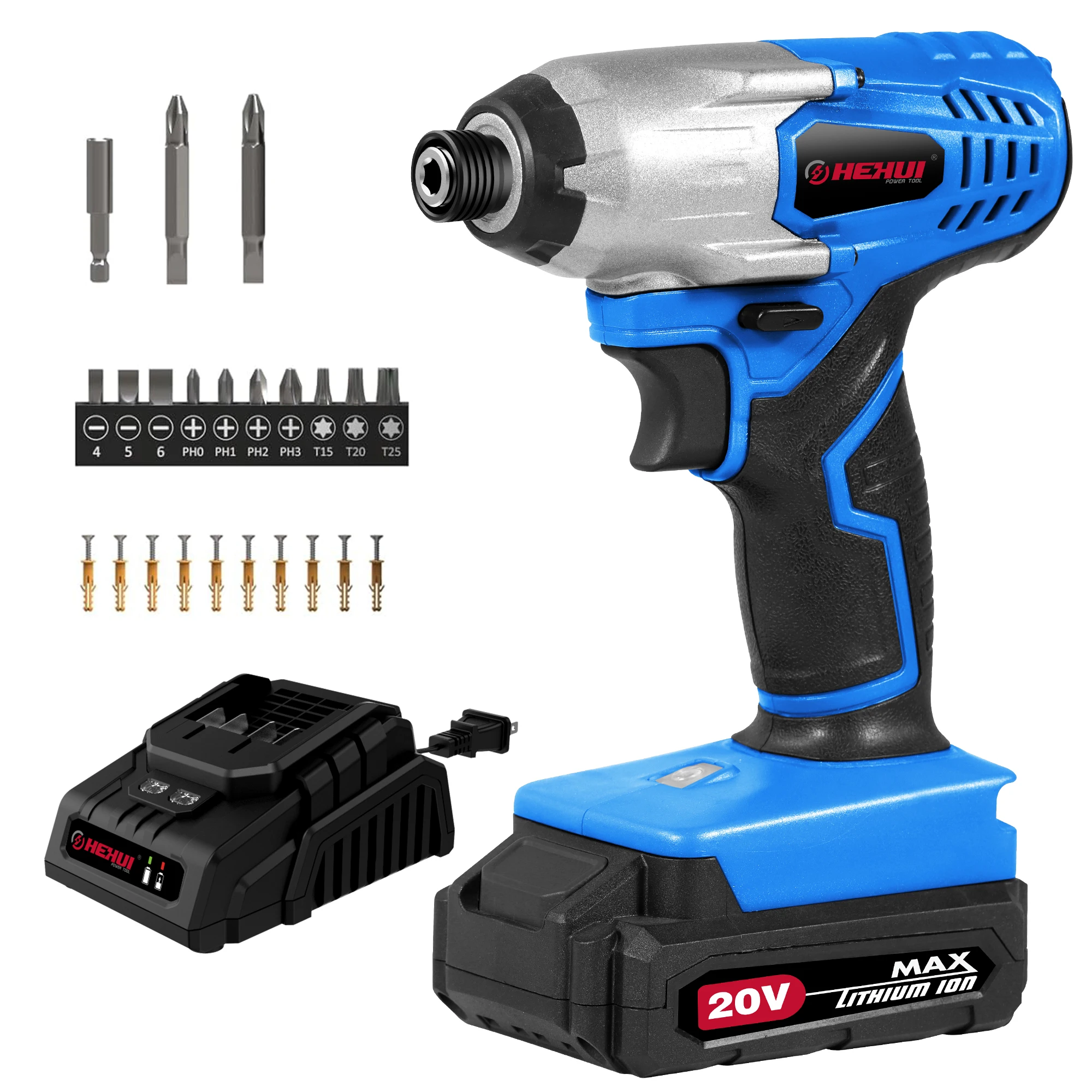 Hehui 20V Power Screw Driver Drill Cordless Battery Lithium Ion Cordless Impact Driver Kit