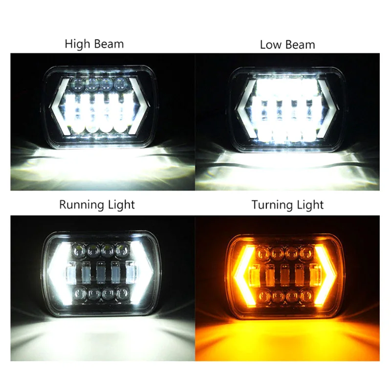 DOT SAE E9 Combo High Low Beam DRL Warning Turn Signal H4 H6054 H5054 Rectangular 5X7 7X6 Square Sealed Beam YJ XJ Led Headlight