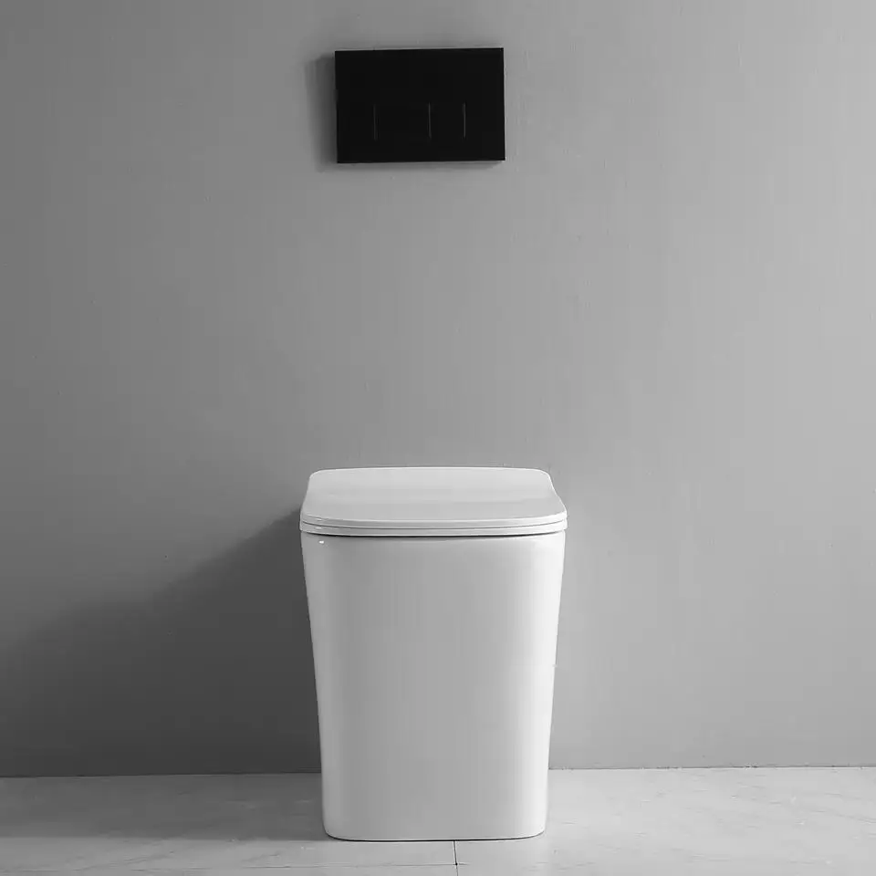 European style Ceramic toilette white color mounted toilet wall hung square Rimless sanitary ware wall hung toilet bathroom