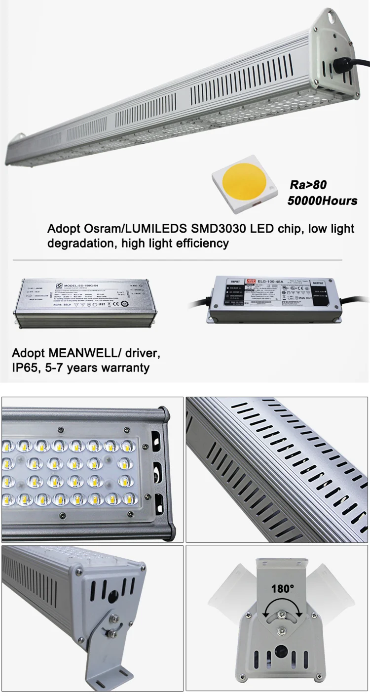 Super bright industrial workshop ceiling adjustable 100w 200w led linear highbay light for warehouse parking garage led lighting