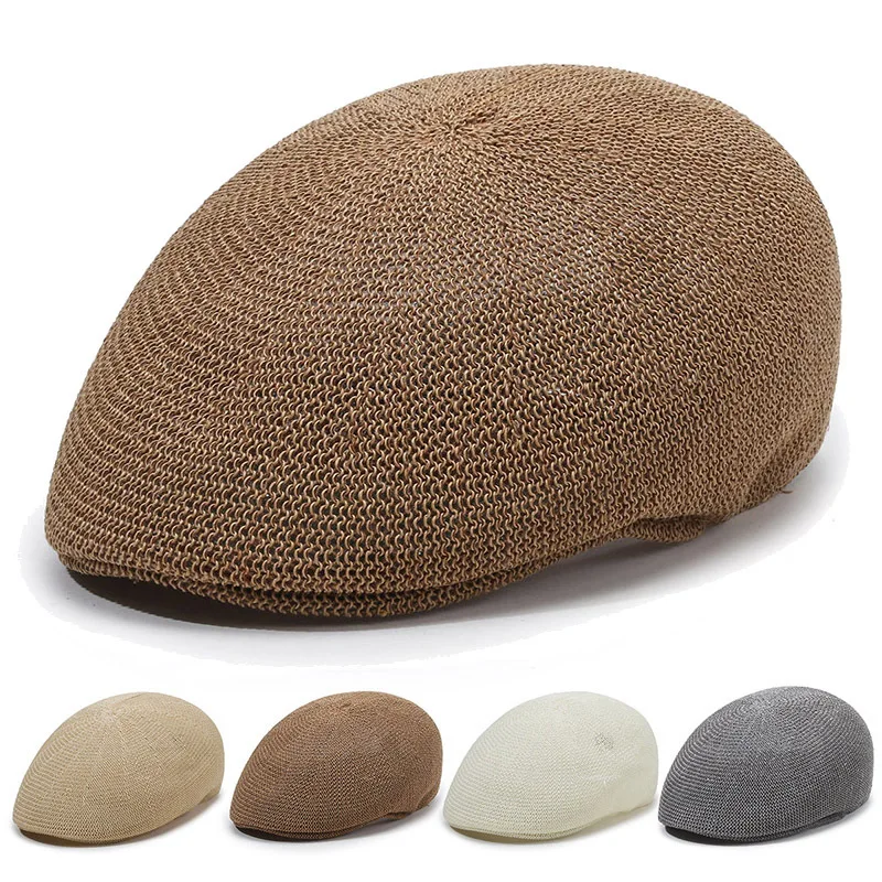 Classic Plaid & Stripe Newsboy Cap for Men Women Cotton Flat Ivy Hat Outdoor Cabbie Beret Hat