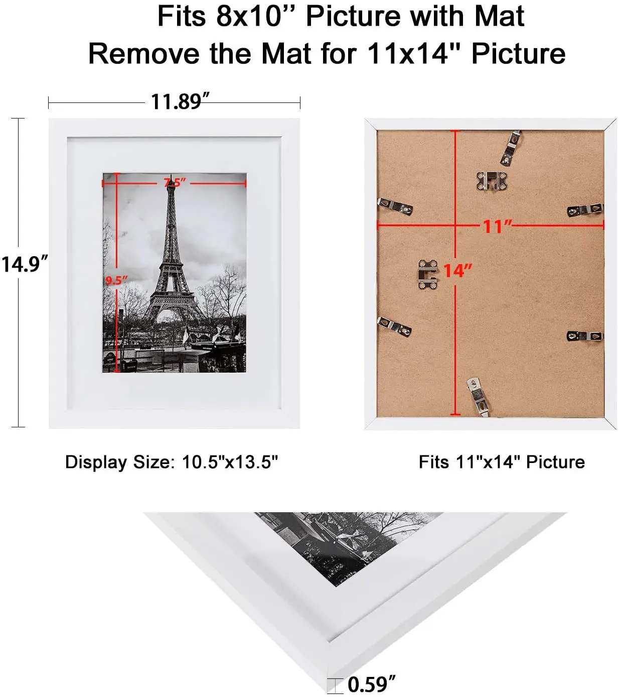 11x14 Picture Frame Set of 5 Display Pictures 8x10 with Mat or 11x14 Without Mat Wall Gallery Photo Frames