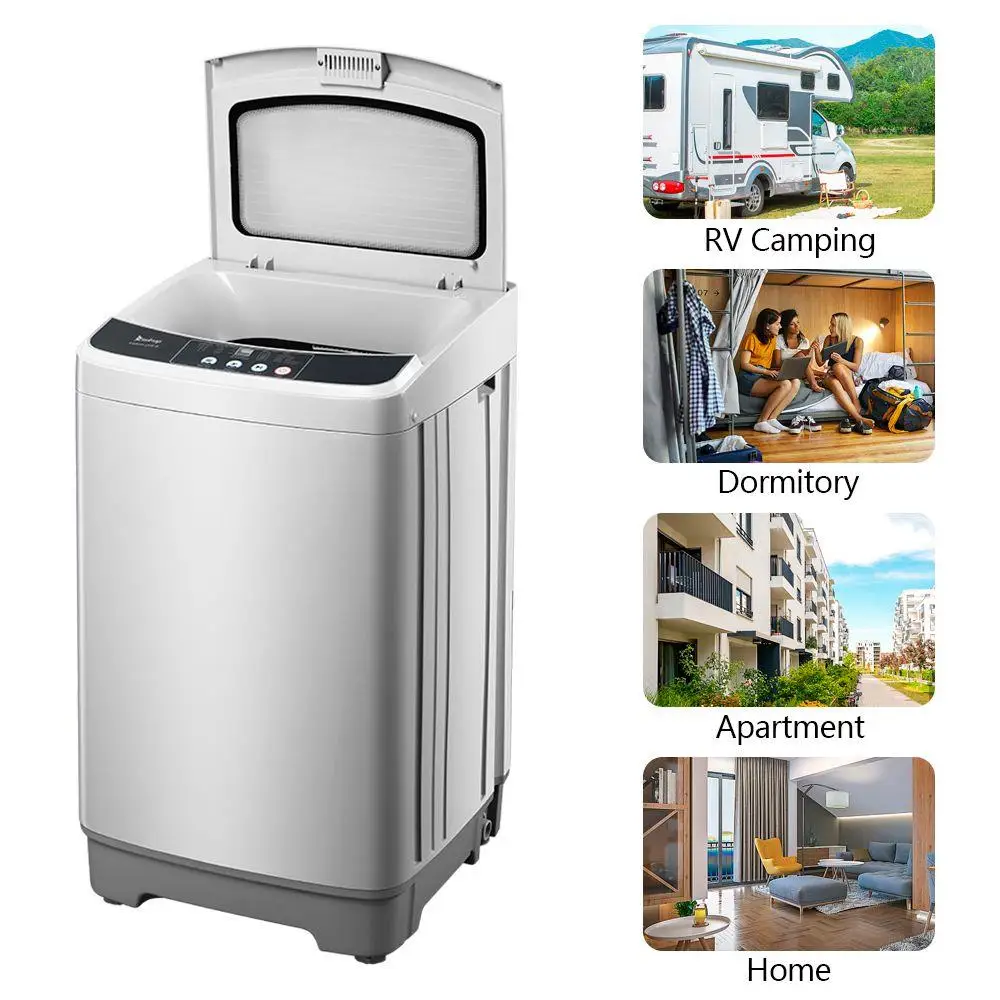 Fully-Automatic Washing Machine Portable Compact Laundry Washer Spin With Drain Pump 110V 60Hz,10 Programs 8 Water Level