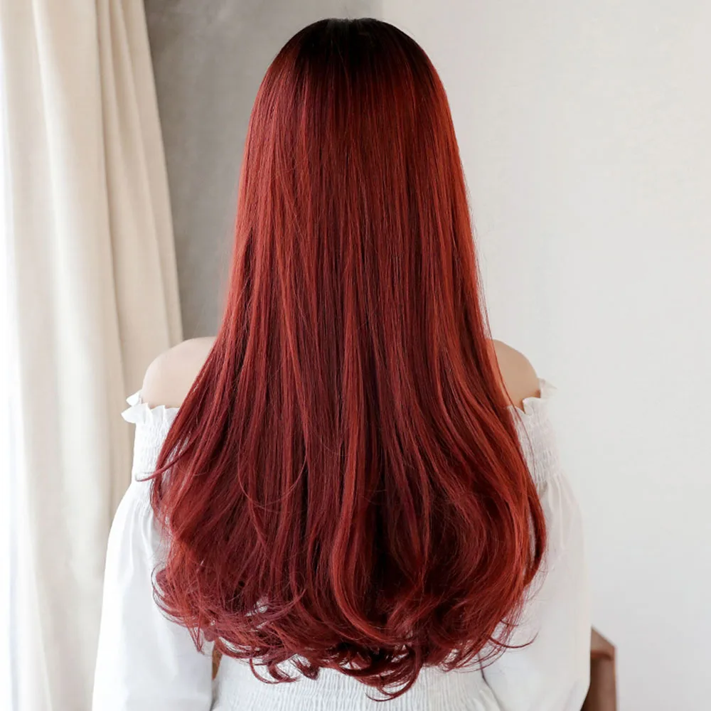 7JHH WIGS Wholesale Price 26 Inches Long Wavy Wig With Bangs 150% Density Natural Colored Synthetic Hair Wigs For Women