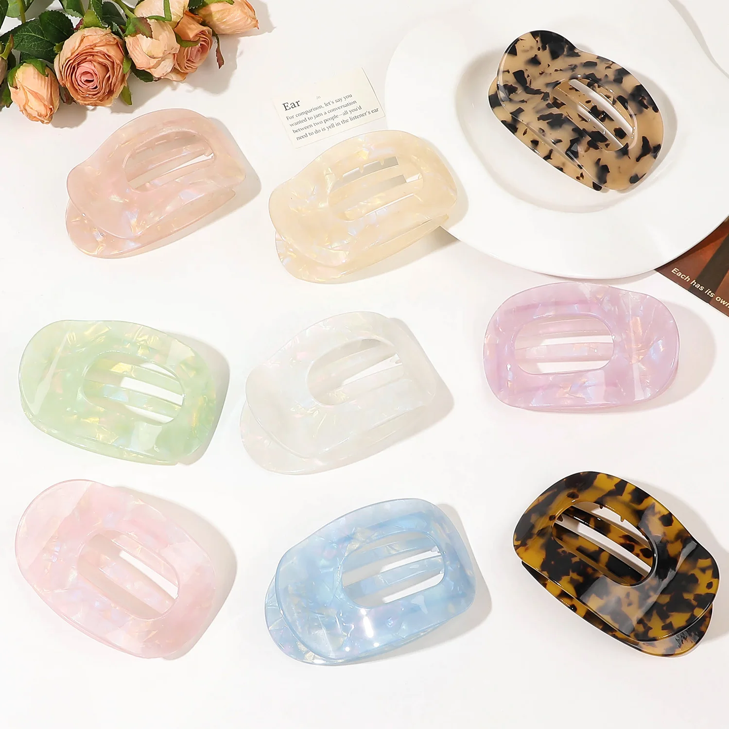 Wholesale Acetate Flat Hair Clips 10cm Round Duckbill Hair Clips For Women Hair Accessories