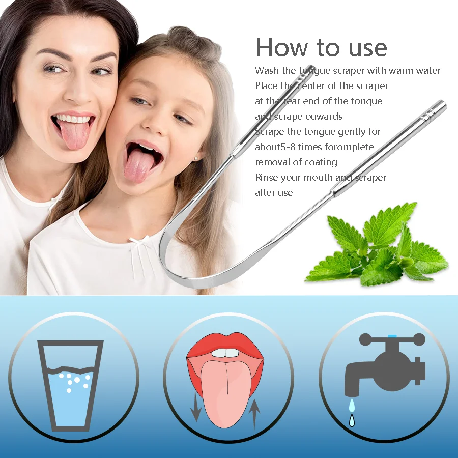 New Arrival Arc scraper 100% 304 Stainless Steel Tongue Scraper with travel plastic sleeve 3 colors available