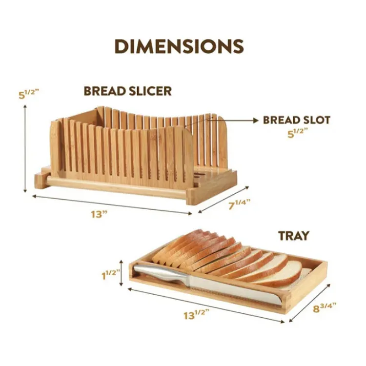 Foldable Cutting Board With Crumb Tray For Homemade Bread Bamboo Bread Slicer With Knife