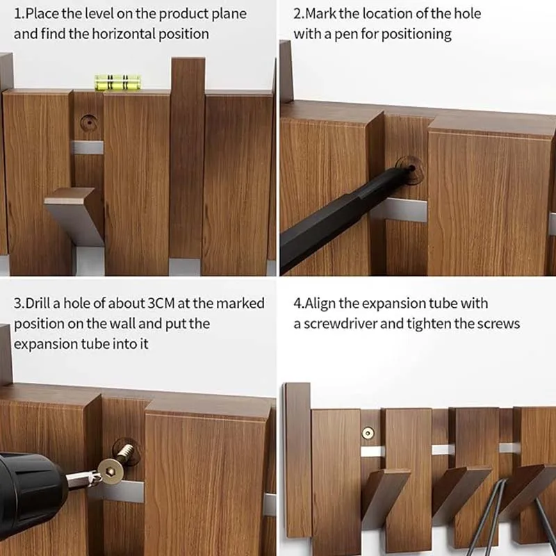 Wooden Coat Rack Wall Mounted Handmade Natural Hook Space Saving Coat Hanger with 10 Flip Down Hooks for Home Decoration